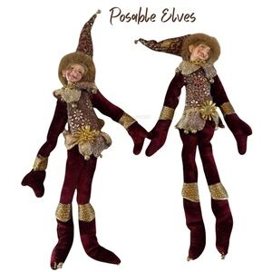 Vintage Christmas Traditions by Aldik Posable Elf | Jester in a Burgundy Velvet